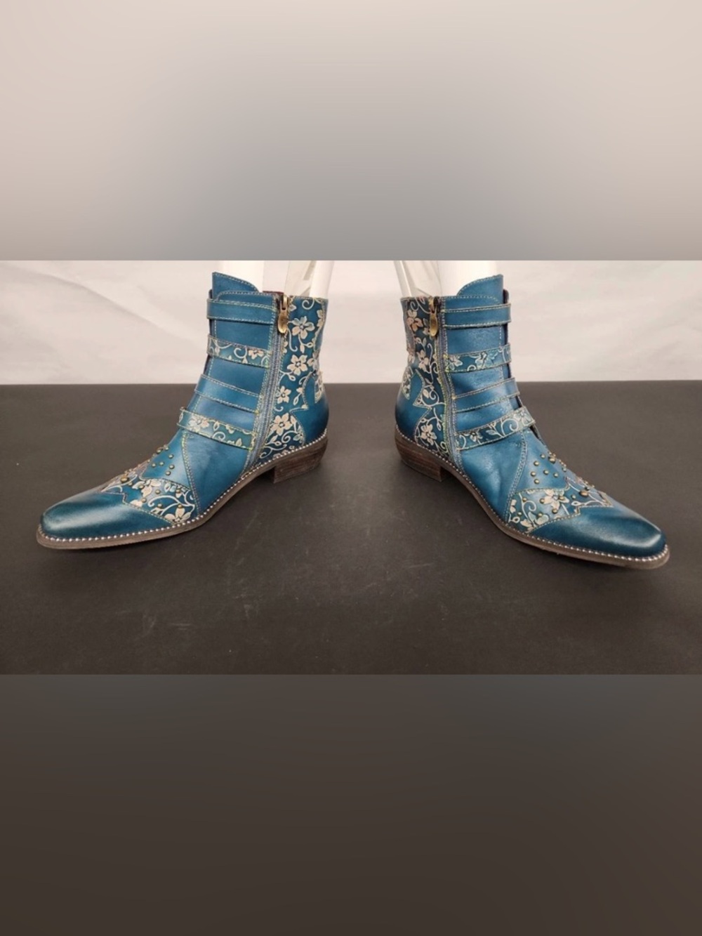 L'Artiste by Spring Step Rodeha Teal Leather Boots EUC - Size 41 (US 10) - Picture 7 of 15
